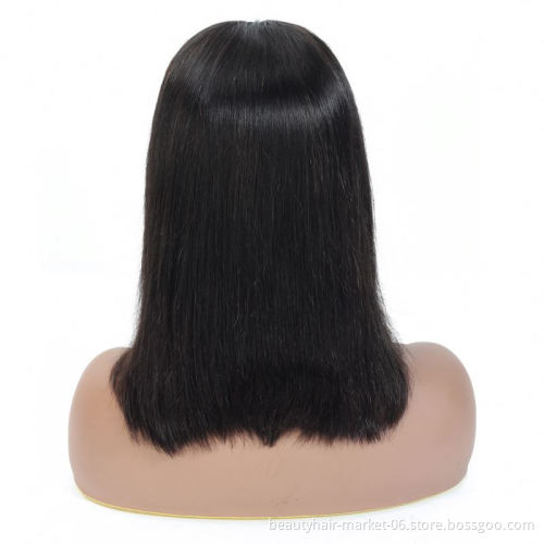 13x4 Pre Plucked Short Straight Bob 1B Red Ombre Transparent  Lace Front Wigs with Bangs Brazilian human Hair